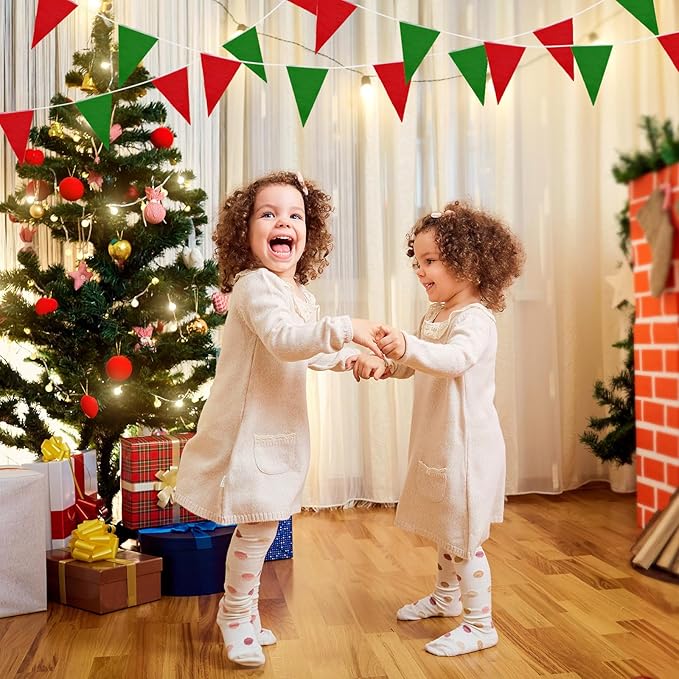 Tatuo 200 Feet Solid Pennant Banners Flags String Triangle Hanging DIY Bunting Flags Party Decorations for Grand Opening Party Banners for Kids Birthday, Shops (Red and Green)