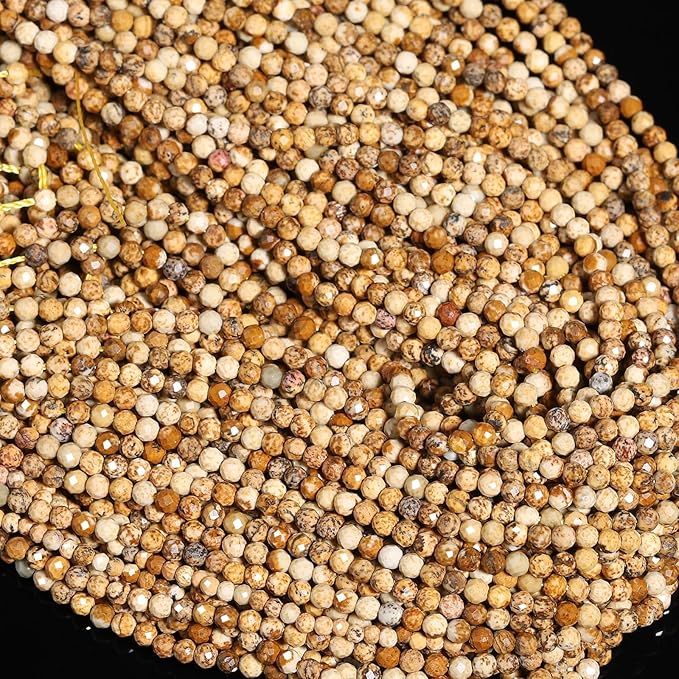 Song Xi 180pcs 2mm Natural Picture Gemstone Beads Faceted Round Loose Stone Beads for Jewelry Making