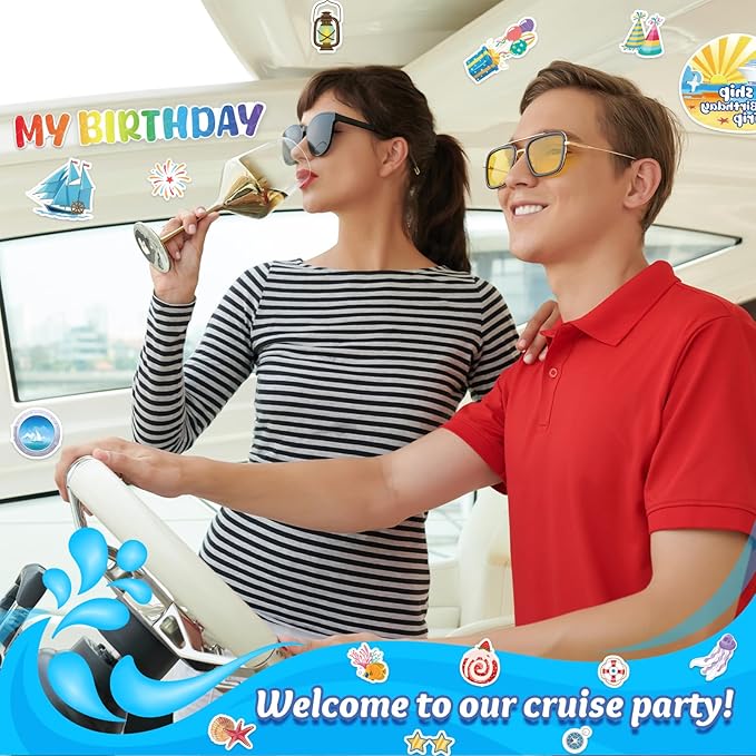 26 Pcs Birthday Cruise Door Decorations Magnetic, Funny Cruise Ship Sea Navigation Door Magnets Stickers Cruise Door Decor for Cabin Door Fridge Car Accessories Carnival Birthday Party Supplies