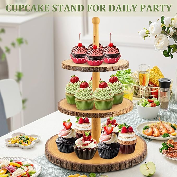 Cupcake Stand Wood Dessert Stands 3-Tier Wood Cupcake Stand - Elegant Farmhouse Dessert Display for Weddings, Baby Showers, Tea Parties, & More./Wedding Décor/Tea Party/Birthday/Graduation/Holiday.