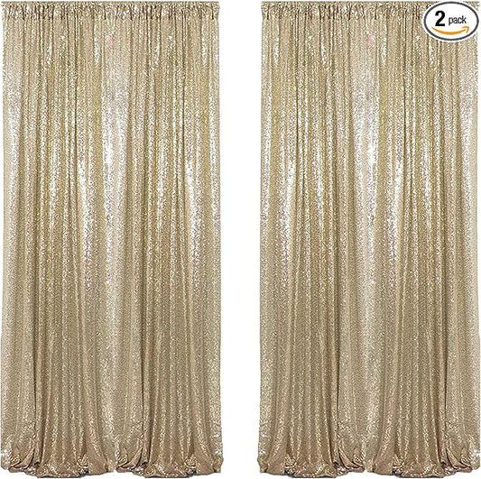 4FTx8FT Champagne Gold Sequin Backdrop Curtains 2 Panels Sparkly Background Drapes for Party