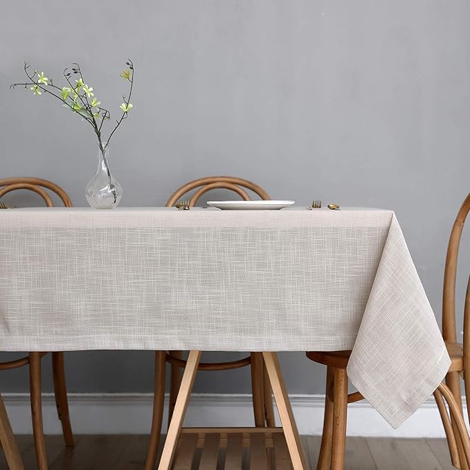 maxmill Lux Faux Linen Tablecloth with Slubby Yarn Textured Weaves Wrinkle Free Anti-Shrink Soft Table Cloth for Kitchen Dining Tabletop for Outdoor and Indoor Use Rectangle 60 x 84 Inch Natural