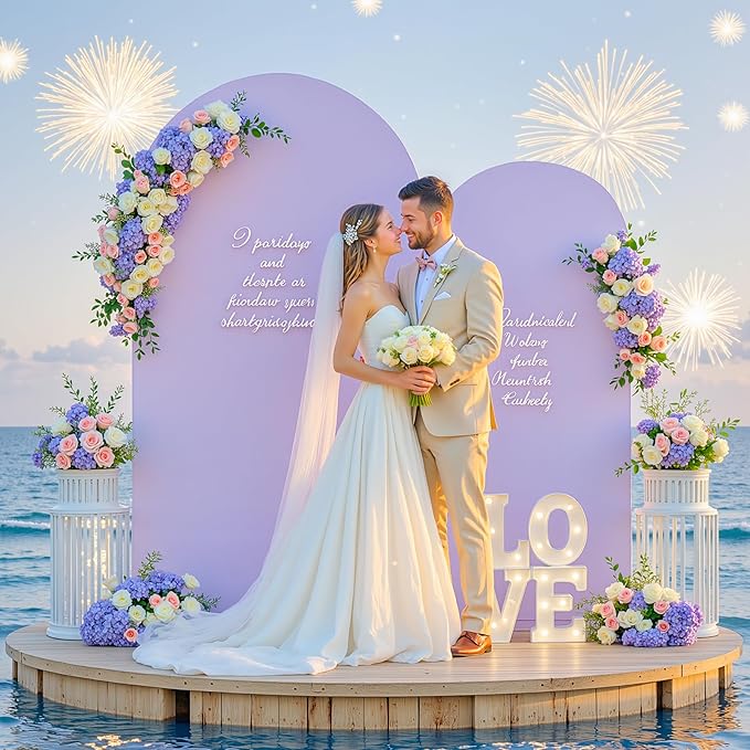 Purple Lavender Arch Backdrop Cover for Wedding, 7.2FT 6FT Set of 2 Stretchy Spandex Fitted Arch Stand Cover for Baby Shower, Birthday Party Decor, Chiara Backdrop Cover with Double-Sided Design
