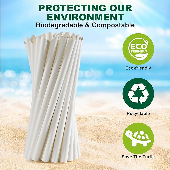 9 Inch Individually Wrapped Disposable White Paper Boba Straws, Bubble Tea Straws 100 Counts, 0.5"/12mm Wide - Pointed End, Extra Thick, Fat - Eco-friendly Biodegradable