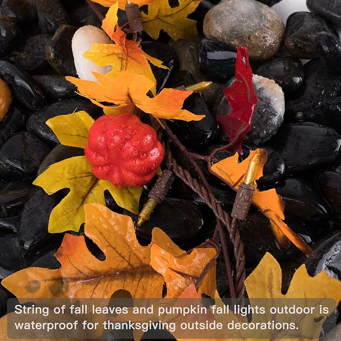 Maple Leaf String Lights Thanksgiving Decorations, Fall Garland Lights String with 35 Incandescent Bulbs for Connectable 15 Sets Display Indoor Outdoor Fall Decor Halloween Decorations