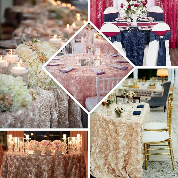 Efavormart 132" Wholesale Round Table Cover Champagne Grandiose Rosette 3D Satin Tablecloth for Wedding Party Event Decoration
