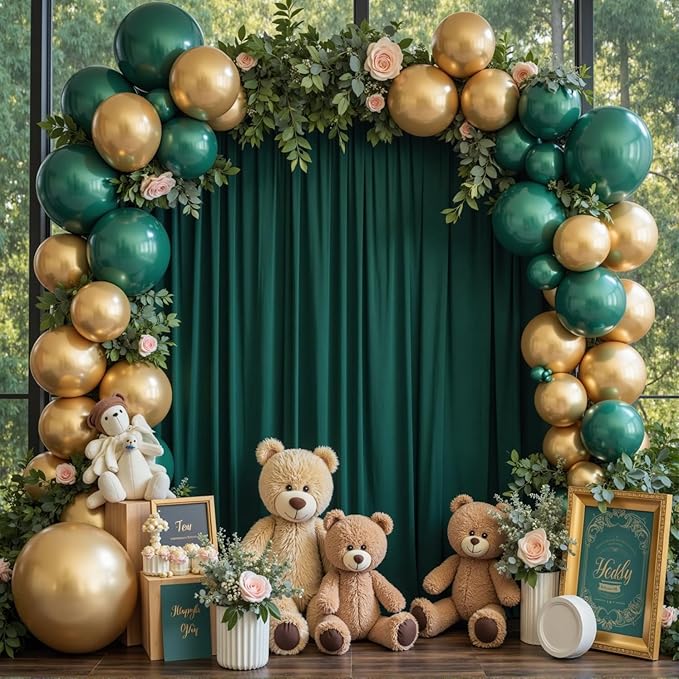 10 ft x 8 ft Wrinkle Free Hunter Green Backdrop Curtain for Parties, Fabric Dark Green Photo Backdrop Drapes 2 Panels 5x10ft for Baby Shower Wedding Birthday Party Photography Curtains