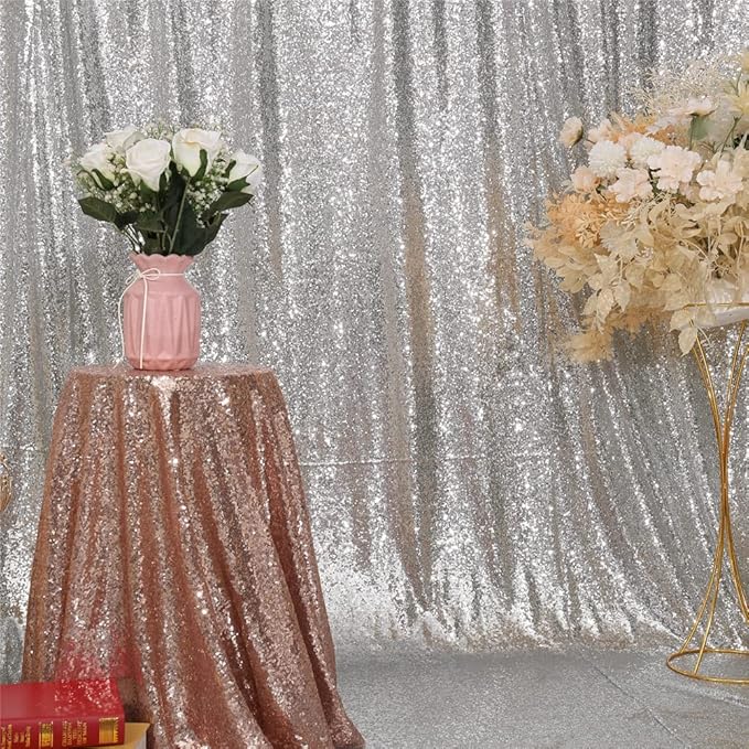 SquarePie Sequin Backdrop 10FT x 10FT Silver Curtain Background Wedding Party Decoration