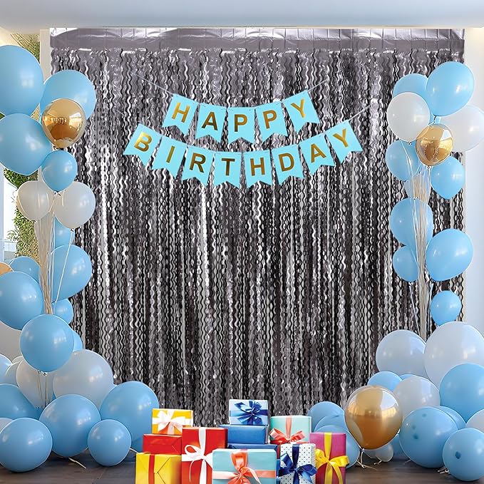 4 Pack Wavy Grey Foil Fringe Curtains Party Decorations - 3.3 ft x 6.6 ft Tinsel Curtain Backdrop for Birthday Bachelorette Wedding Birthday Disco Party Decorations