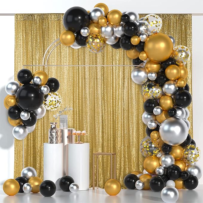 Hahuho Gold Sequin Backdrop Curtain, 4PCS 2FTx8FT Glitter Backdrop Curtain for Parties, Christmas, Wedding, Party Decoration（4 Panels, 2FT x 8FT, Gold