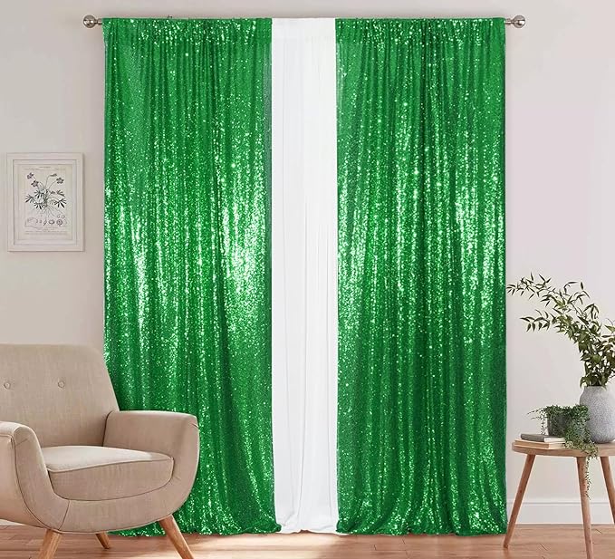 Juya Delight Sequin Backdrop Curtain,2PCS 2FTx8ft Glitter Backdrop Curtain for Party,Birthday,Christmas Wedding Decoration,Green
