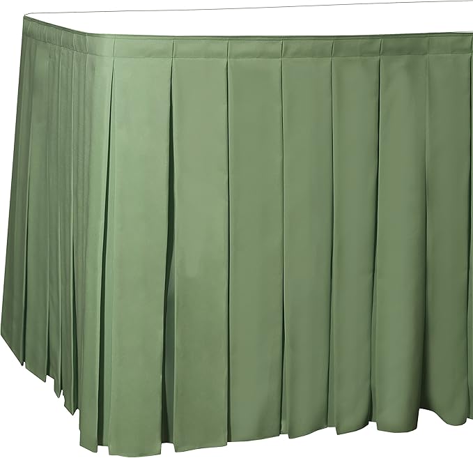 Ultimate Textile Pleat Polyester Fabric Table Skirt - Machine Washable Flame Resistant with Clips for Events, Weddings & Trade Shows, Cut & Sewn in Paterson, NJ - Sage, 14' Box Pleat