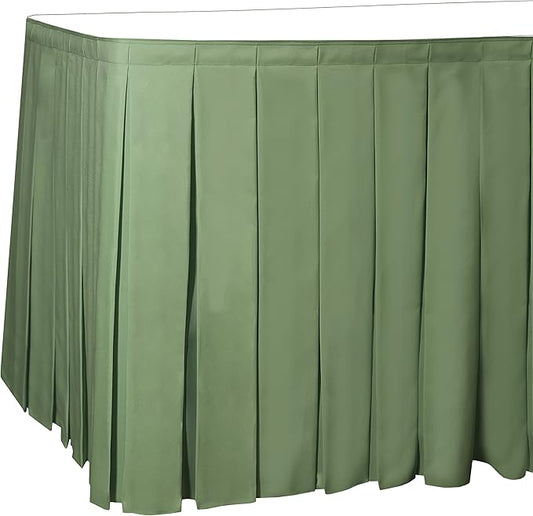 Ultimate Textile Pleat Polyester Fabric Table Skirt - Machine Washable Flame Resistant with Clips for Events, Weddings & Trade Shows, Cut & Sewn in Paterson, NJ - Sage, 14' Box Pleat