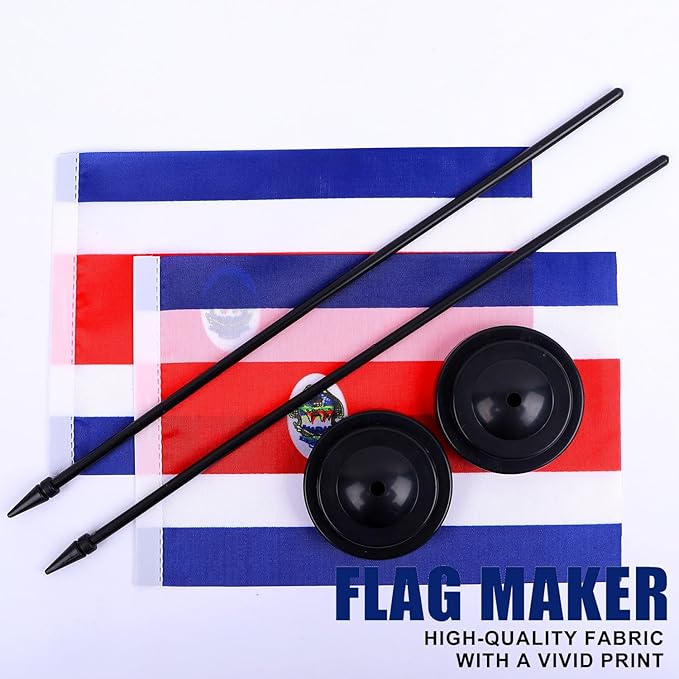 Costa Rica Desk Flag 12" Solid Pole Deluxe Set Costa Rican Flags Banner Mini Small Costa Rica Office Table Flags with Black Stand Base Desktop Decorations(2Pack)