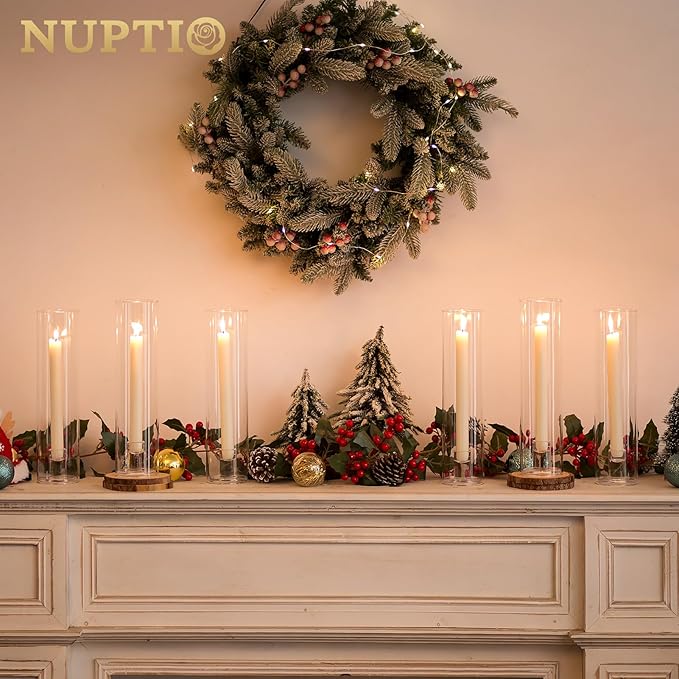 NUPTIO Hurricane Glass Candle Holders: Set of 2 Candlestick Holder with Cylinder Covers 11.8 inch Tall Windproof Clear Taper Candle Stand for Fall Thanksgiving Christmas Decor