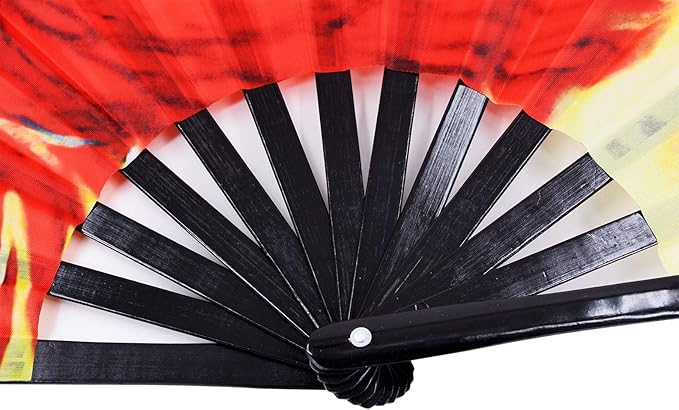 Amajiji Large Folding Hand Rave Fan Popping Fan for Line Dancing Clacking Fans for Boots On The Ground Dance,Party,Decoration,Festival (Firehawk)