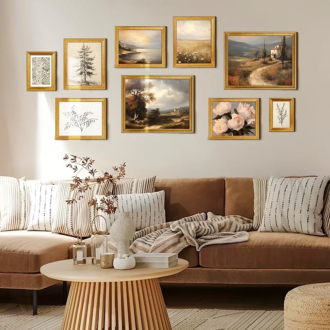 TWING 5x7 Gold Picture Frames Set of 6,Rustic Gold Frames Display Pictures 4x6 with Mat or 5x7 Without Mat,Tabletop Display and Wall Mounting Home Collage Photo Frame,Set for Wall Gallery