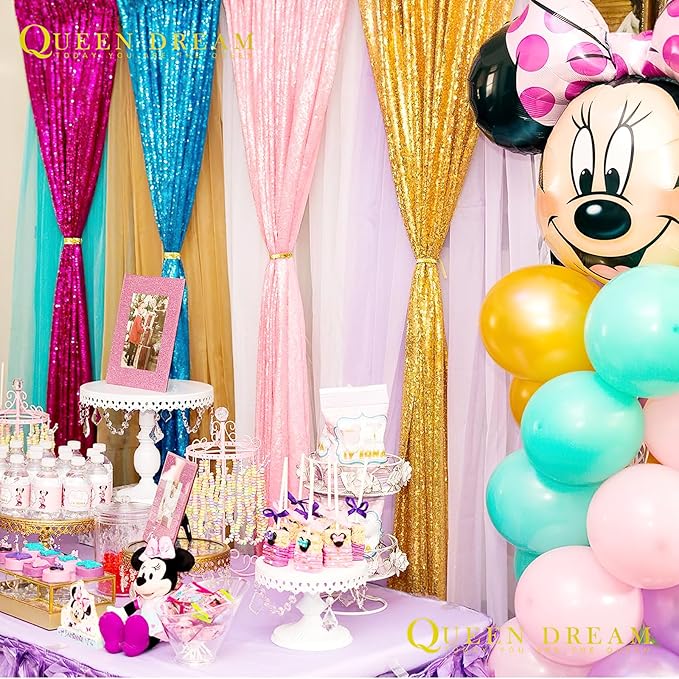 Backdrop Curtain Sequin Fabric 6 Pcs 2ftx8ft Pink Sequin Curtains Backdrop Drapes for Wedding Party Home Decorations