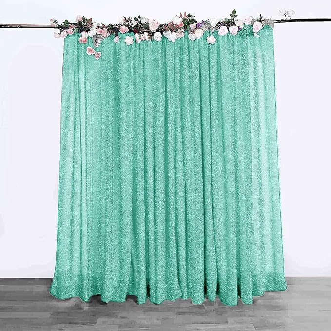 10FT x10FT Aqua Blue Metallic Sheer Spandex Backdrop, 1 Panel Glitter Sheer Photography Background, Stretchy Spandex Fabric for Wedding, Party, Baby Shower, Photo Booth Decor