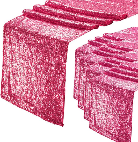 Eternal Beauty Hot Pink Table Runner for Wedding, 5PCS-12x108 Sequin Table Runner Decorations for Birthday Parties, Banquets, Graduations,Christmas