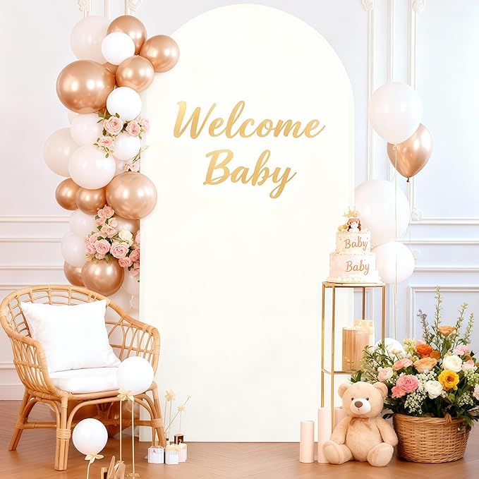 6.6FT Ivory Arch Backdrop Cover - Polyester Fitted Wedding Arch Stand Covers Round Top Chiara Arch Backdrop Cover for Birthday Party Banquet Photo Background Decoration