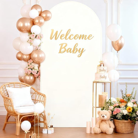 6FT Ivory Arch Cover - Polyester Fitted Wedding Arch Stand Covers Round Top Chiara Arch Backdrop Cover for Birthday Party Banquet Photo Background Decoration