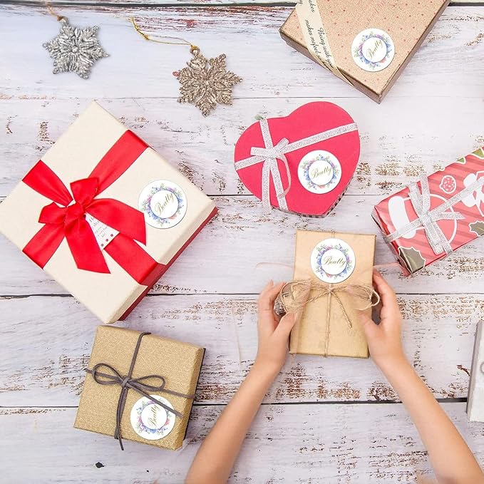 Premium Custom Stickers Labels - Personalized Stickers for Businesses Logo and Name. Birthday Pets and Label Product Boxes Wedding Favors Waterproof Labels (Wreath 4, 3.5 inch)