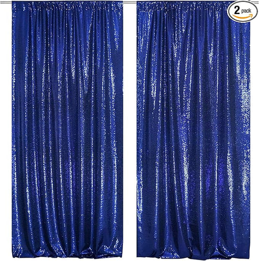 SquarePie Sequin Backdrop Curtain 8FT x 10FT Navy Blue Satin Backing Fabric Photography Background for Wedding Patry 4FT x 10FT 2 Panels