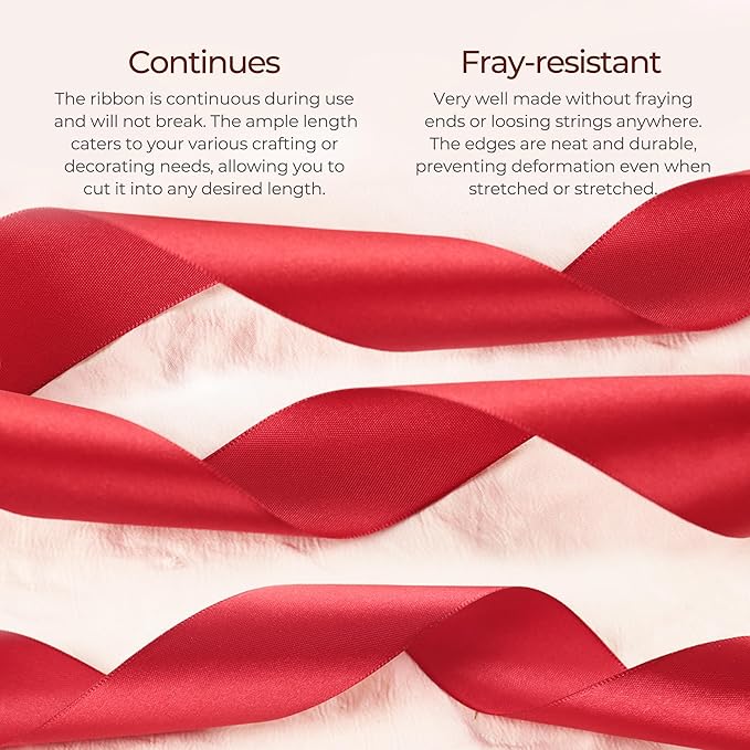 Scarlet Red Satin Ribbon 1 inch X Continuous 25 Yards, Single Face Polyester Ribbon Perfect for Gift Wrapping, Flower Bouquet, Wedding Decor, Crafts, Bow Making, Sewing and More