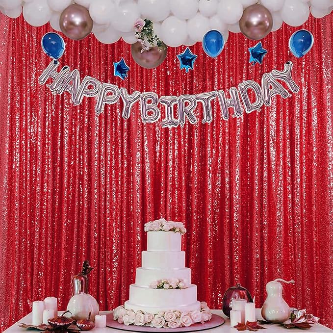 Red Sequin Backdrop Curtain 2FTX8FT 2 Panels Sparkly Backdrop Drapes Polyester Photo for Wedding Christmas Party Decorations