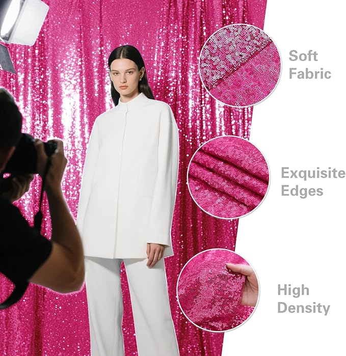 Fuchsia Sequin Backdrop Curtain 4 Pieces 2FTx8FT Glitter Photography Backdrop for Party Wedding Birthday Christmas Decorations