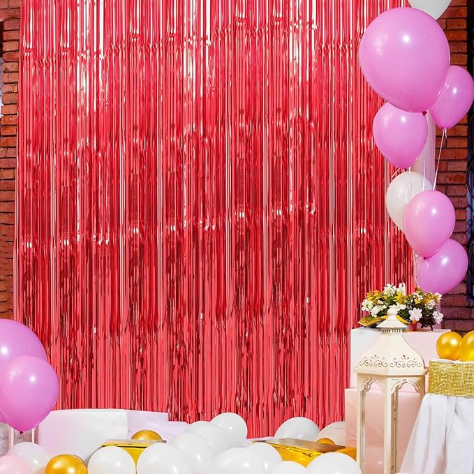 Crosize 8 Pack 3.3 x 9.9 ft Red Foil Fringe Curtains Party Decorations, Red Tinsel Curtain Backdrop for Parties, Door Streamers, Glitter Streamer Backdrop for Birthday Decoration