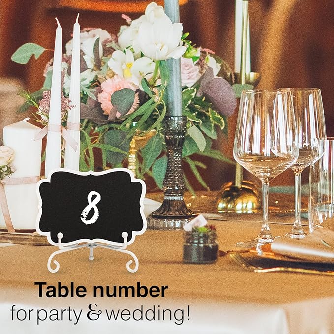 Mini Chalkboard Signs for Food Labels for Party Buffet, Small Place Cards or Name Tags with Iron Stand for Chafing Dish, Mimosa Bar Supplies, Wedding Chalk Board Sign with 2 Pens, 10 Pack White