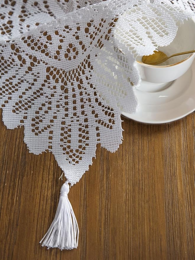 Jayla White Lace Table Runners, Elegant Vintage Lace Table Runner, Wedding Lace Decor with Floral Embroidery,Tea Party Decor, 13x36 Inch