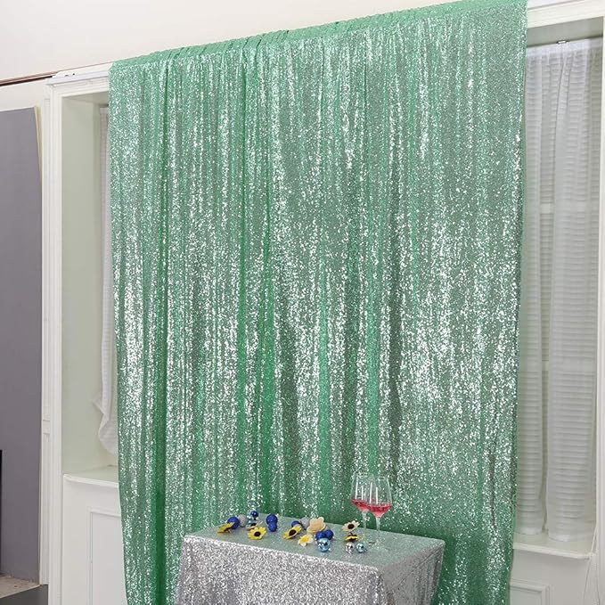 Eternal Beauty Mint Green Sequin Backdrop, 6x8 Ft Glitter Background Curtains for Shimmer Photography Party Wedding Birthday Back Drop Decor