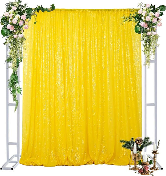 DUOBAO 4FT x 7FT Yellow Sequin Backdrop | Sparkly Wedding & Bridal Shower Background | Photo Booth & Party Decor | Durable & Elegant Shower Backdrop | Perfect for Ceremonies & Events