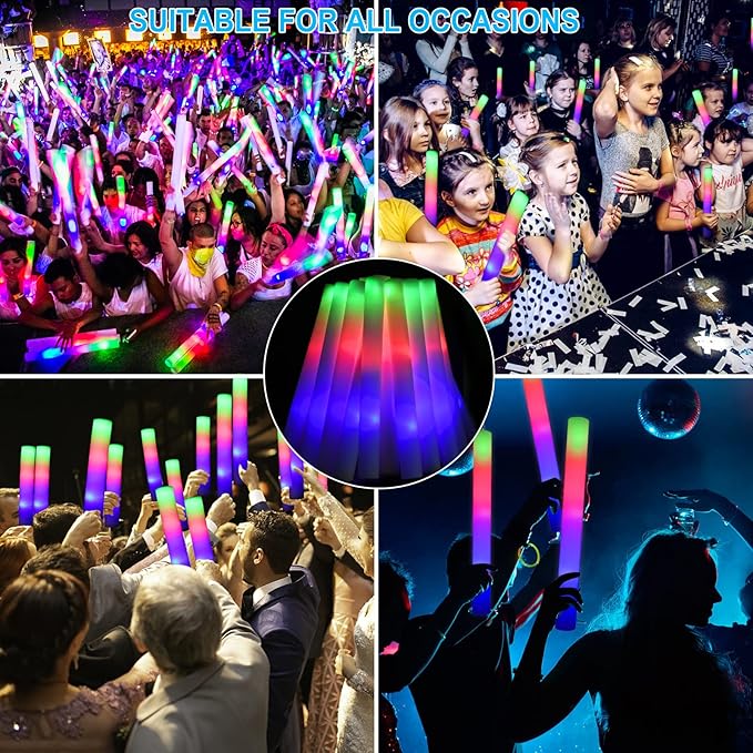 EXCECAR 45PCS Foam Glow Sticks, LED Light Up Foam Sticks with 3 Modes Flashing Changing, Glowing in The Dark for Event Party Wedding Halloween Christmas Concert Supplies