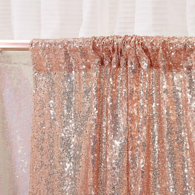 Poise3EHome 8FT x 8FT Rose Gold Sequin Backdrop Curtain Photography for Party Decoration, Rose Gold