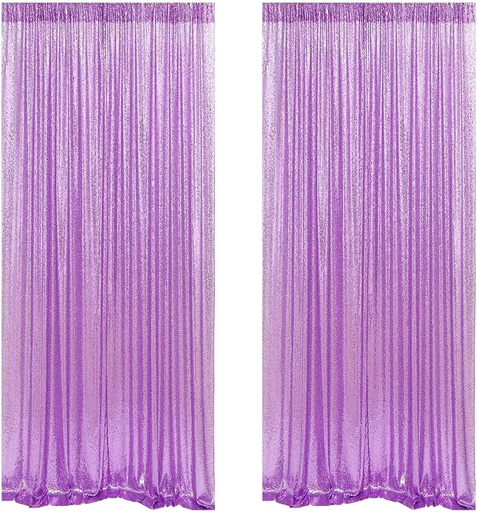 Lavender Sequin Photography Backdrop Curtains 2FTx8FT 2 Panels Sparkly Background Drapes for Party Birthday Wedding Decor