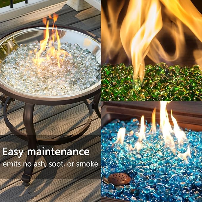 5LB Fire Glass Beads Flat Glass Marbles for Outdoor Fire Pit and Fireplace, Glass Gemstones for Vase Filler, Aquariums, Hydroponics Plants, Home Decor and Christmas DIY Craft, Black