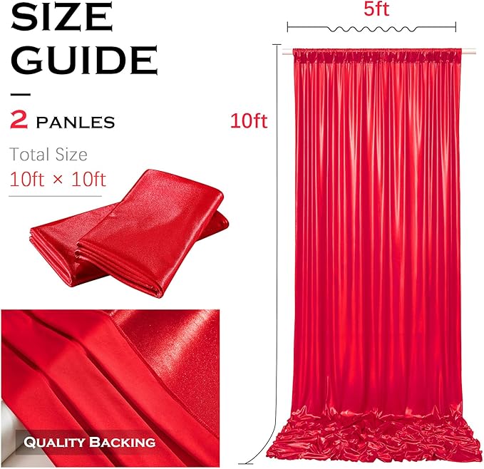 PartyVillage 10x10FT Red Sequin Christmas Backdrop Curtain -2 Panels 5x10FT Wrinkle Free Shimmer Back Drop Cloth, Glitter Backdrop Drapes for Photography, Birthday, Wedding, Christmas Background