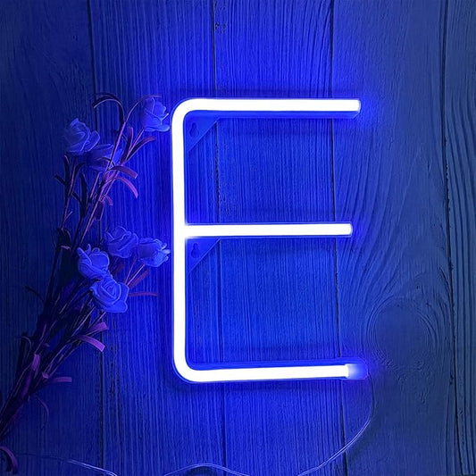 ENUOLI LED Blue Neon Letter Signs Night Light Battery or USB Operated LED Marquee Letters Neon Art Decorative Lights Wall Decor for Children Baby Room Christmas Wedding Party Decoration (E)