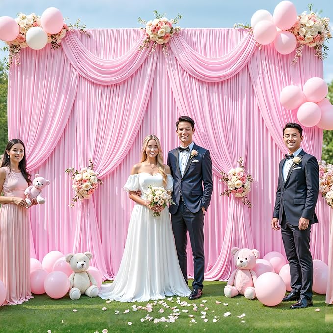 20ft x 12ft Light Pink Backdrop Curtains Wrinkle Free Backdrop Curtain for Wedding Parties Pink Fabric Backdrops Drapes Back Drop Cloth Bridal Shower Stage Curtains Wedding Decorations for Reception