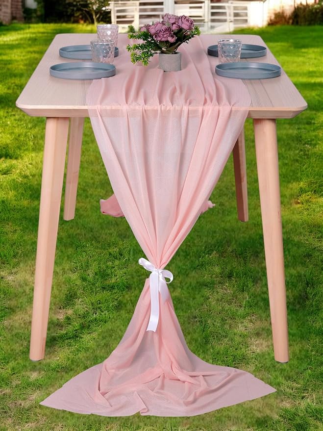 MDS 2 Pack 10ft Chiffon Table Runner 29 x 120 Inches Sheer Wedding Runner Romantic Rustic Table Runner for Wedding Decorations, Birthday Parties, Bridal Shower Party Arch Decor - Dusty Rose