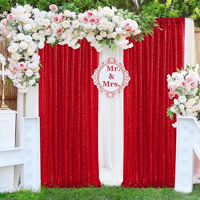 JYFLZQ Red Sequin Backdrop Curtains 4ft x 6.5ft 1 Panel Glitter Photo Booth Backdrops Sparkly Photography Background Drapes for Parties Wedding Bridal Showers