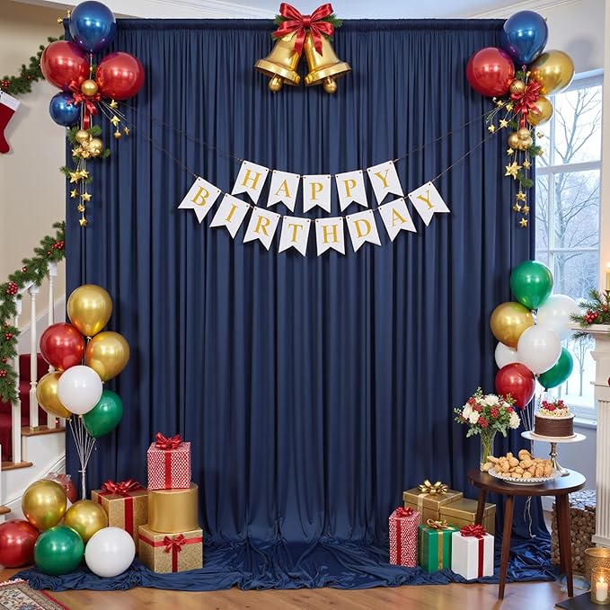 40×14ft Wrinkle Free Navy Blue Backdrop Curtain for Wedding Parties,8 Panels 5×14ft Height Soft Silky Polyester Photo Backdrop Drapes Curtains for Birthday Photography Stage Events Background Cloth