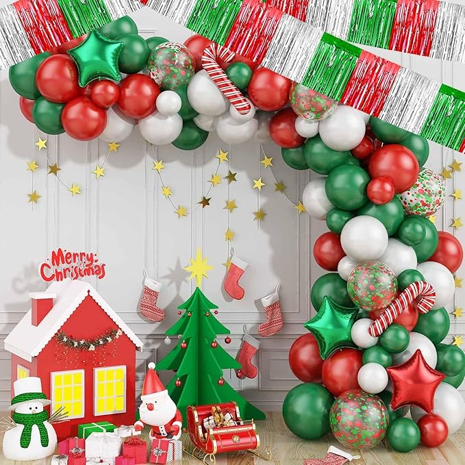 6 Pack 10 Feet Foil Fringe Garland Metallic Tinsel Streamers Banner Wall Hanging Backdrop Banner for Parade Floats, Valentine's Day, Wedding, Birthday, Mardi Gras Party Decorations Red Silver Green
