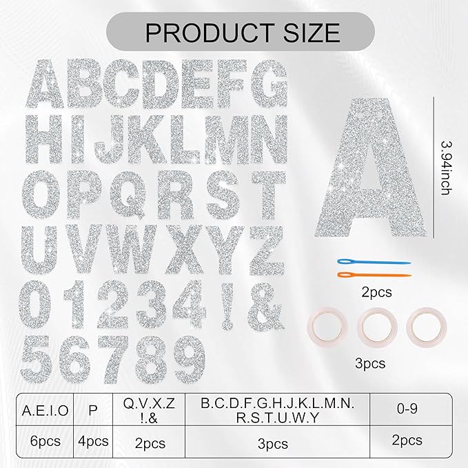 BEISHIDA 116 PCS A-Z Glitter Silver DIY Letter Banner Kit Make Your Own Banner，Including 111 Letters and Numbers 3 Rope and 2 Threading Device,Customized for Birthday Graduation Wedding Party Decor
