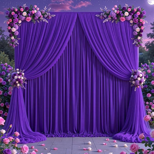 Purple Tulle Backdrop Curtain for Parties Wedding,5ft x 10ft Wrinkle Free Curtain Backdrop,2 Layer Drapes for Backdrop,Polyester Wedding Back Drop for Bridal Shower Birthday Baby Shower Photography