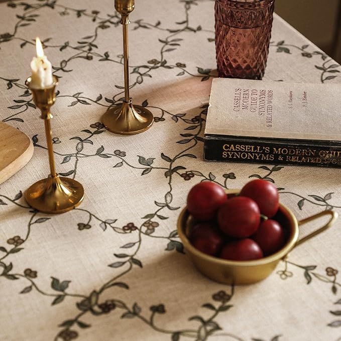 patdrea Designer Linen French Tablecloth for Rectangle Table,Fall Country Breathable Floral Tablecloths,Table Cover for Kitchen Dining,Tea Party,Christmas,Thanksgiving,63"x87"-Oliveirad